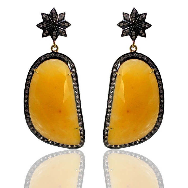 Yellow Sapphire and Turquoise 925 Sterling Silver Earring