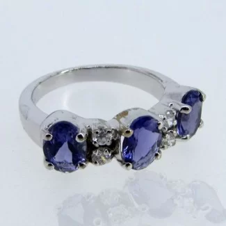 Iolite and Diamond White CZ 925 Sterling Silver Ring