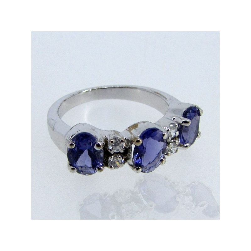 Iolite and Diamond White CZ 925 Sterling Silver Ring