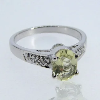 Lemon Quartz and Diamond White CZ 925 Sterling Silver Ring