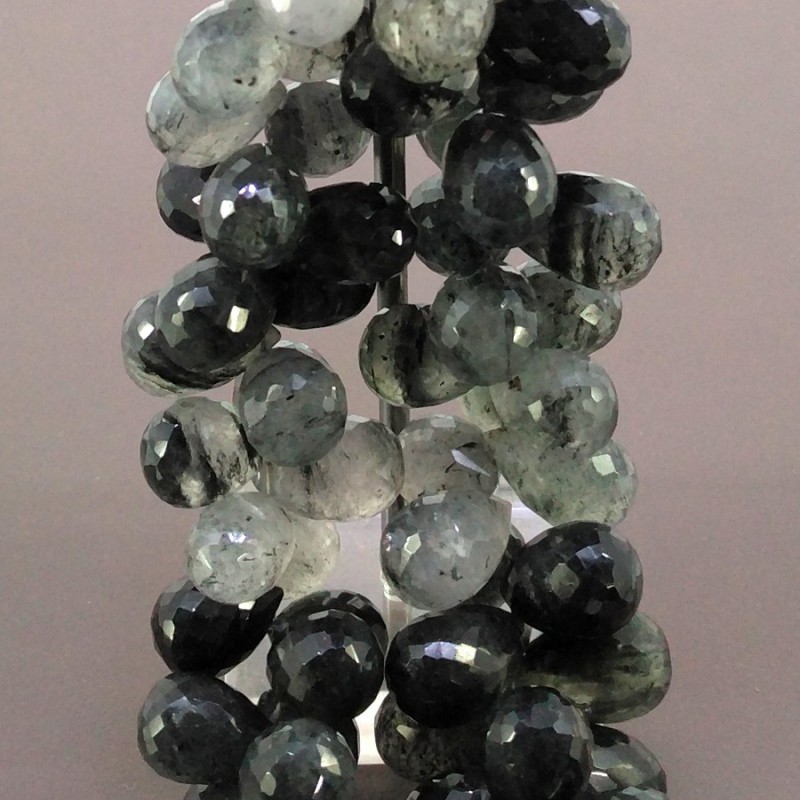 Black Rutile 14-19mm Briolette Drop Shape A Grade 8 Inch Long Gemstone Beads Strand