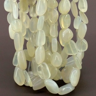 White Moonstone Smooth Nugget Shape AA+ Grade Gemstone Beads Lot - 9-19mm - 17 Inch - 7 Strand