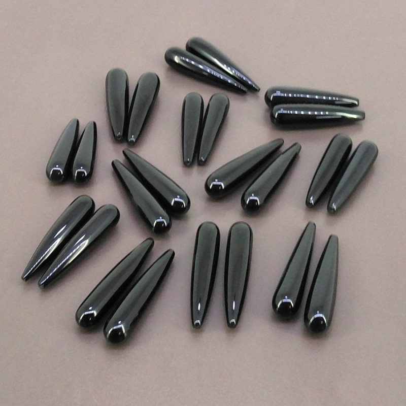  339.05 Cts. Black Onyx 28-36mm Smooth Drop Shape AAA Grade Loose Gemstone Beads Lot - Total 24 Pcs.