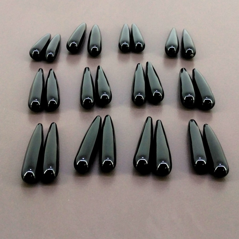  339.05 Cts. Black Onyx 28-36mm Smooth Drop Shape AAA Grade Loose Gemstone Beads Lot - Total 24 Pcs.