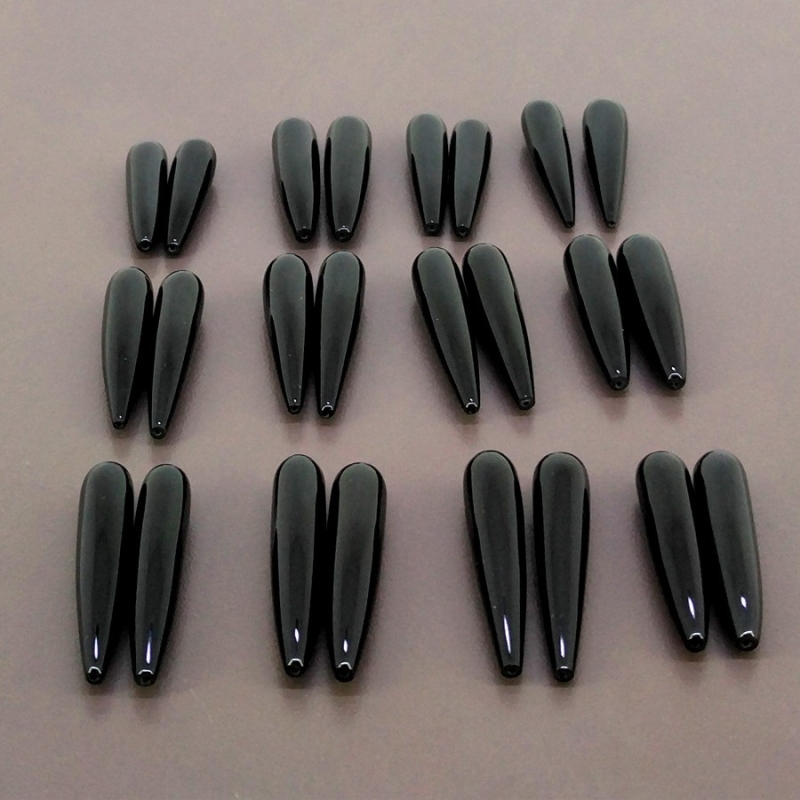  339.05 Cts. Black Onyx 28-36mm Smooth Drop Shape AAA Grade Loose Gemstone Beads Lot - Total 24 Pcs.
