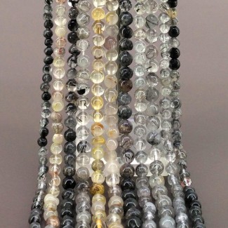 Multi Rutile Quartz Smooth Round Shape B Grade Gemstone Beads Lot - 4-7mm - 14 Inch - 11 Strand