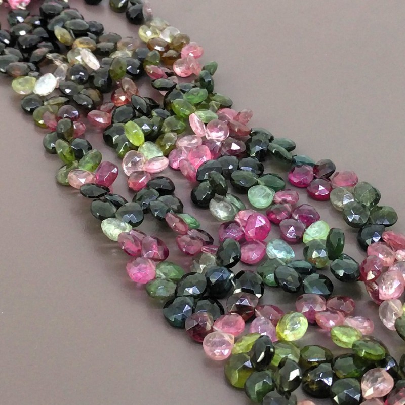 Multi Color Tourmaline Briolette Heart Shape Gemstone Beads Lot - 6.5-7mm - 9 Inch - 5 Strand