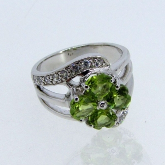 Peridot and Diamond White CZ 925 Sterling Silver Ring