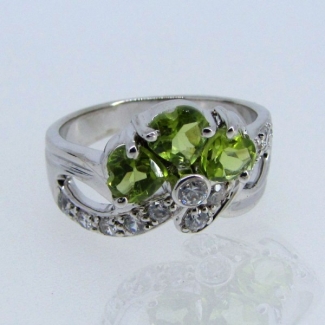 Peridot and Diamond White CZ 925 Sterling Silver Ring