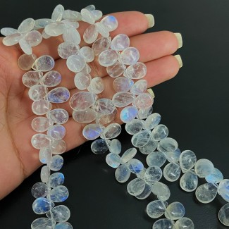 Natural Gem Blue Fire Rainbow Moonstone 14x10MM Smooth Pear Briolette Beads 8" 