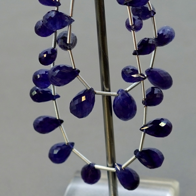 Blue Sapphire 8-13.5mm Briolette Drop Shape AA+ Grade Multi Strand Beads Layout - Total 2 Strands of 6-7 Inch.