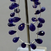 Blue Sapphire 8-13.5mm Briolette Drop Shape AA+ Grade Multi Strand Beads Layout - Total 2 Strands of 6-7 Inch.