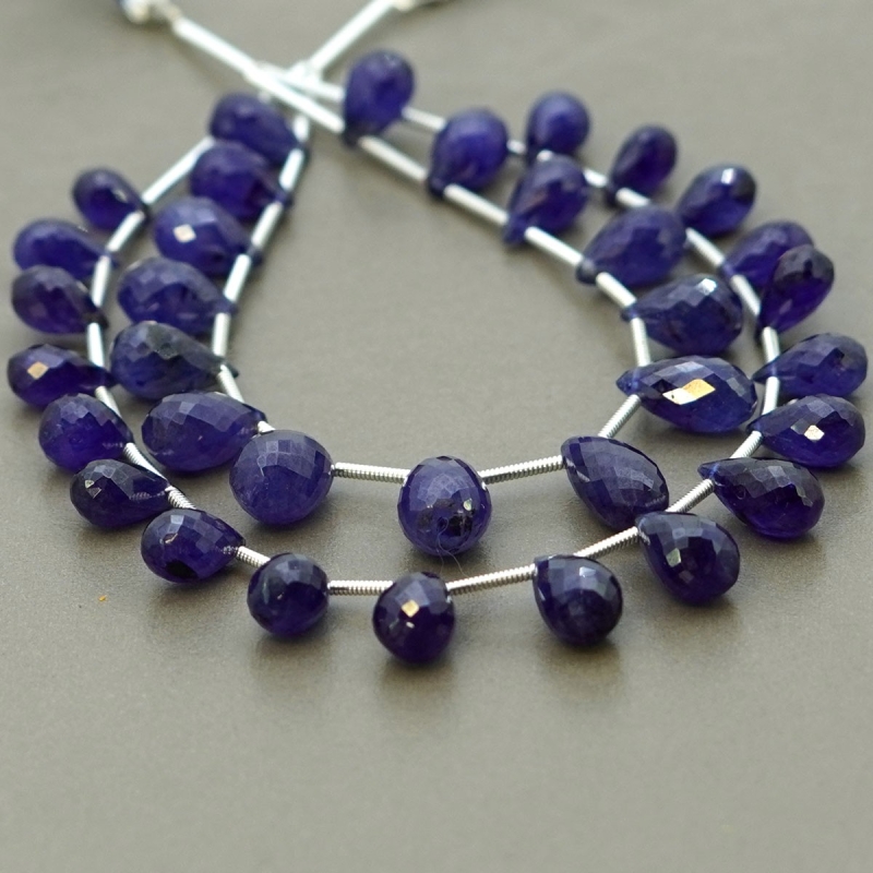 Blue Sapphire 8-13.5mm Briolette Drop Shape AA+ Grade Multi Strand Beads Layout - Total 2 Strands of 6-7 Inch.