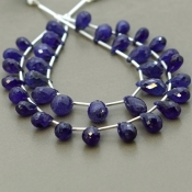 Blue Sapphire 8-13.5mm Briolette Drop Shape AA+ Grade Multi Strand Beads Layout - Total 2 Strands of 6-7 Inch.