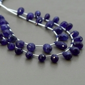 Blue Sapphire 8-13.5mm Briolette Drop Shape AA+ Grade Multi Strand Beads Layout - Total 2 Strands of 6-7 Inch.