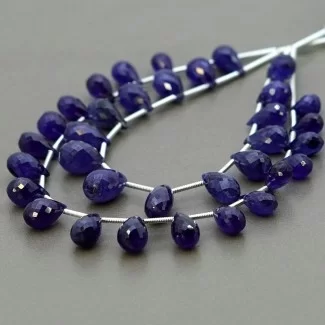 Blue Sapphire Briolette Drop Shape Gemstone Beads Layout - 8-13.5mm - 6-7Inch - 2 Strand