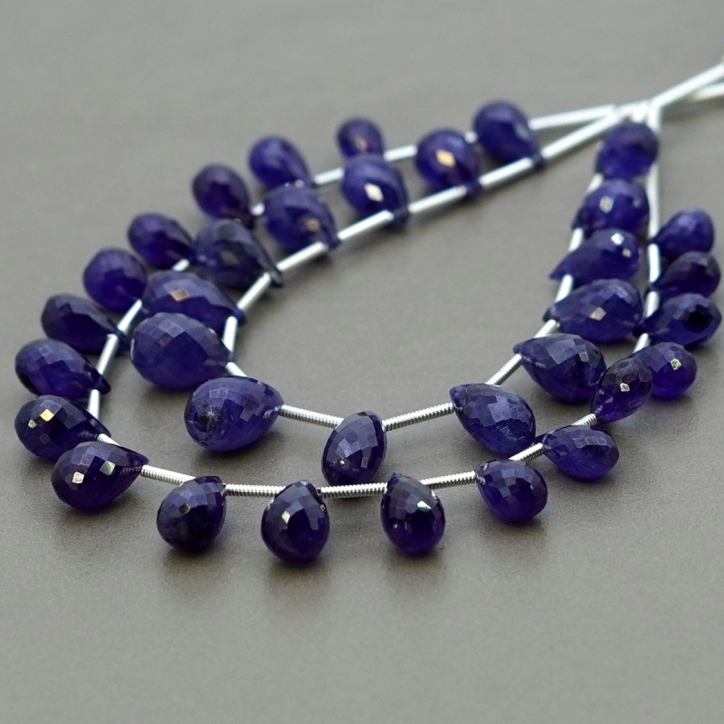 Blue Sapphire 8-13.5mm Briolette Drop Shape AA+ Grade Multi Strand Beads Layout - Total 2 Strands of 6-7 Inch.