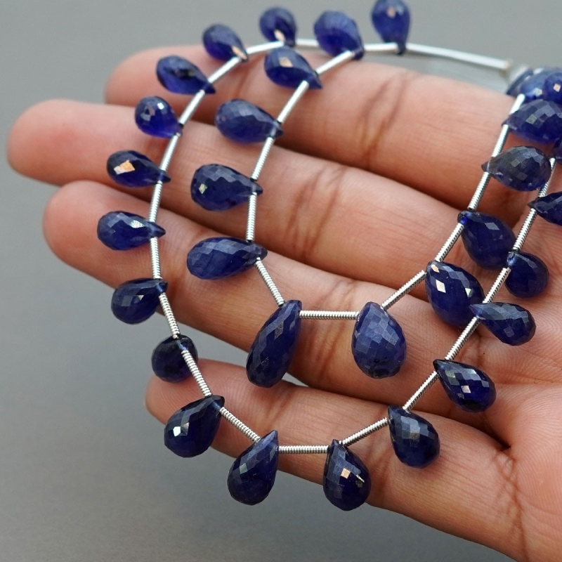 Blue Sapphire 8-13.5mm Briolette Drop Shape AA+ Grade Multi Strand Beads Layout - Total 2 Strands of 6-7 Inch.