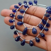 Blue Sapphire 8-13.5mm Briolette Drop Shape AA+ Grade Multi Strand Beads Layout - Total 2 Strands of 6-7 Inch.