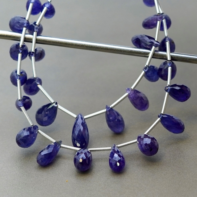 Blue Sapphire 9-14.5mm Briolette Drop Shape AA+ Grade Multi Strand Beads Layout - Total 2 Strands of 6-7 Inch.
