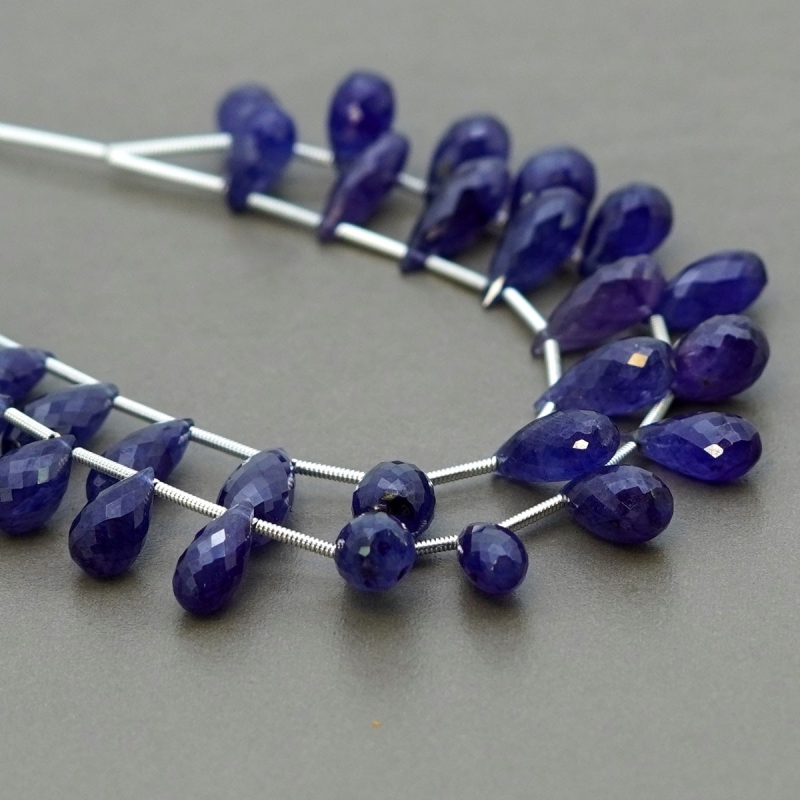 Blue Sapphire 9-14.5mm Briolette Drop Shape AA+ Grade Multi Strand Beads Layout - Total 2 Strands of 6-7 Inch.