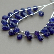 Blue Sapphire 9-14.5mm Briolette Drop Shape AA+ Grade Multi Strand Beads Layout - Total 2 Strands of 6-7 Inch.