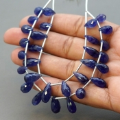Blue Sapphire 9-14.5mm Briolette Drop Shape AA+ Grade Multi Strand Beads Layout - Total 2 Strands of 6-7 Inch.