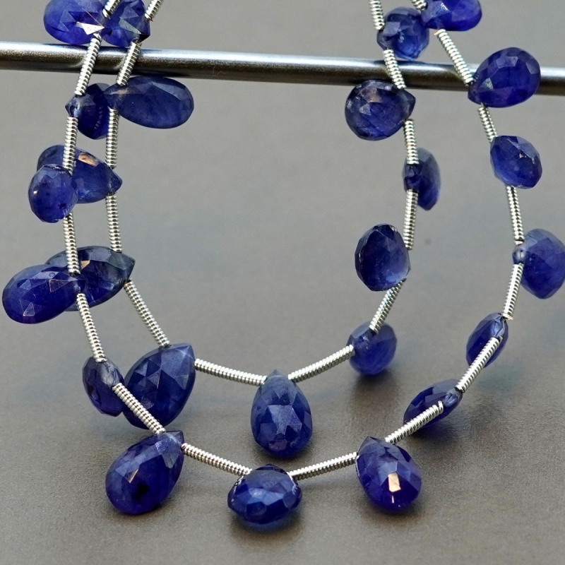 Blue Sapphire 7.5-12.5mm Briolette Pear Shape AA+ Grade Multi Strand Beads Layout - Total 2 Strands of 5-6 Inch