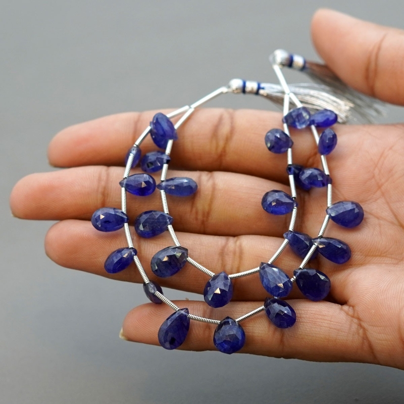 Blue Sapphire 7.5-12.5mm Briolette Pear Shape AA+ Grade Multi Strand Beads Layout - Total 2 Strands of 5-6 Inch