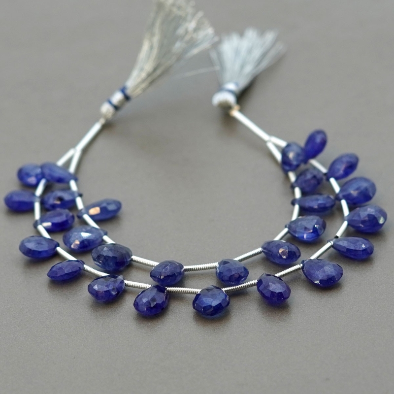 Blue Sapphire 7.5-12.5mm Briolette Pear Shape AA+ Grade Multi Strand Beads Layout - Total 2 Strands of 5-6 Inch