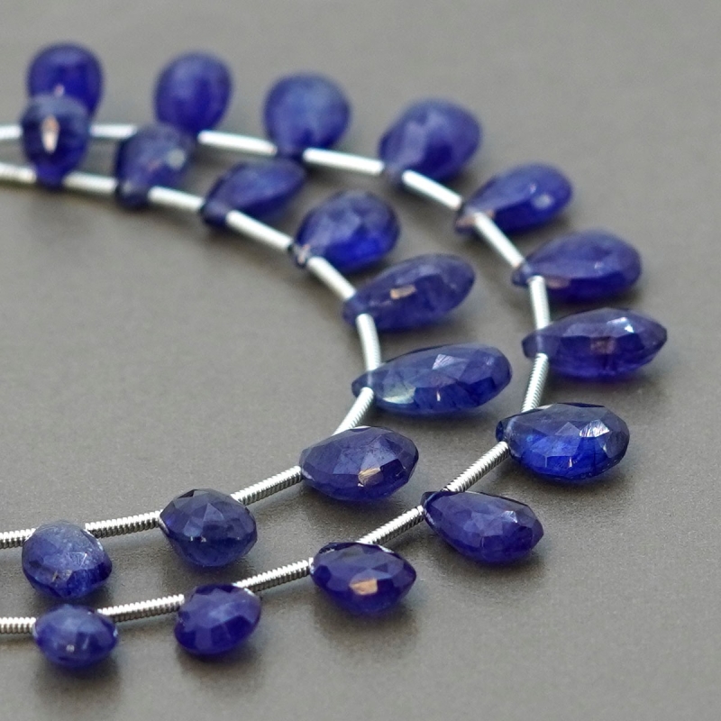 Blue Sapphire 7.5-12.5mm Briolette Pear Shape AA+ Grade Multi Strand Beads Layout - Total 2 Strands of 5-6 Inch