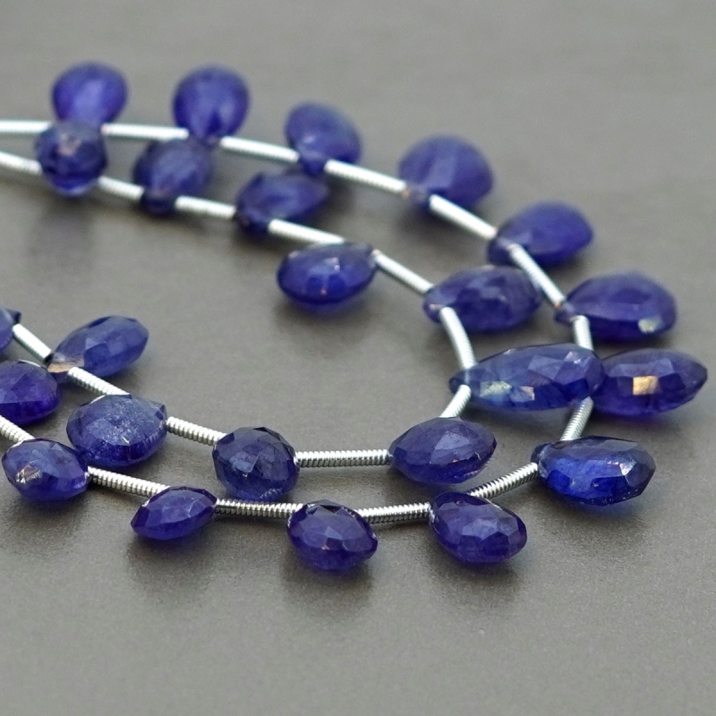 Blue Sapphire 7.5-12.5mm Briolette Pear Shape AA+ Grade Multi Strand Beads Layout - Total 2 Strands of 5-6 Inch