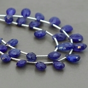 Blue Sapphire 7.5-12.5mm Briolette Pear Shape AA+ Grade Multi Strand Beads Layout - Total 2 Strands of 5-6 Inch
