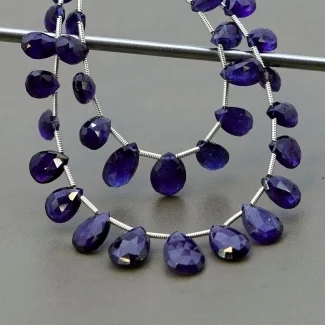 Blue Sapphire 7.5-14mm Briolette Pear Shape AA+ Grade Multi Strand Beads Layout - Total 2 Strands of 5-7 Inch
