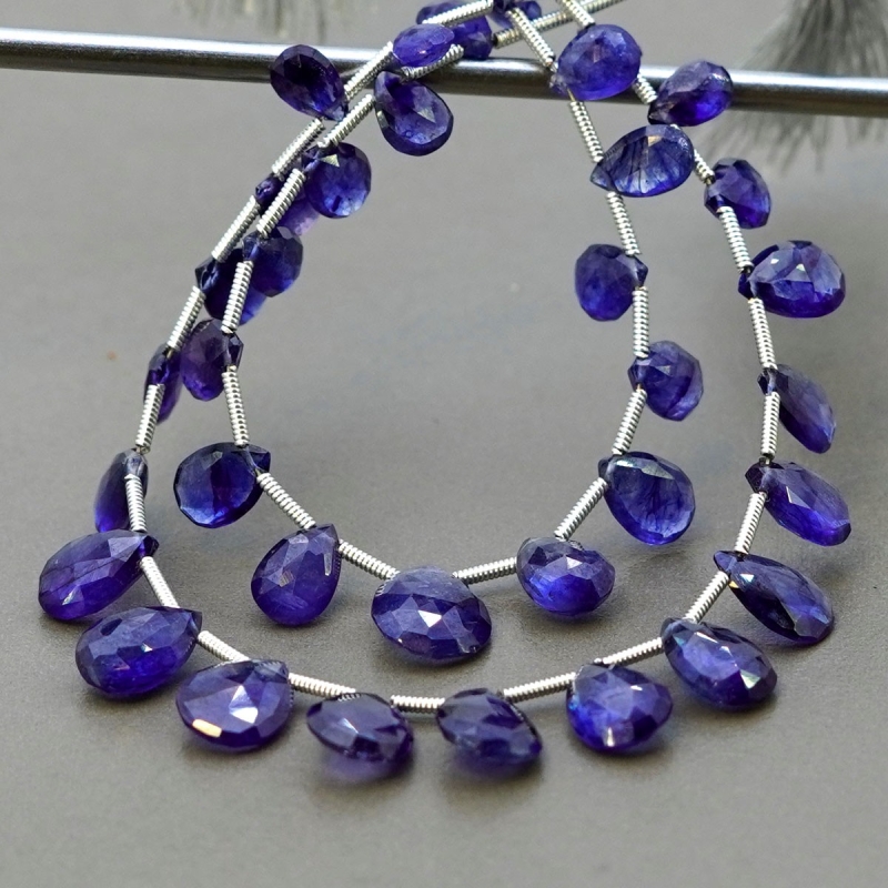Blue Sapphire 7-12mm Briolette Pear Shape AA+ Grade Multi Strand Beads Layout - Total 2 Strands of 5-7 Inch