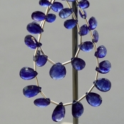 Blue Sapphire 7-12mm Briolette Pear Shape AA+ Grade Multi Strand Beads Layout - Total 2 Strands of 5-7 Inch