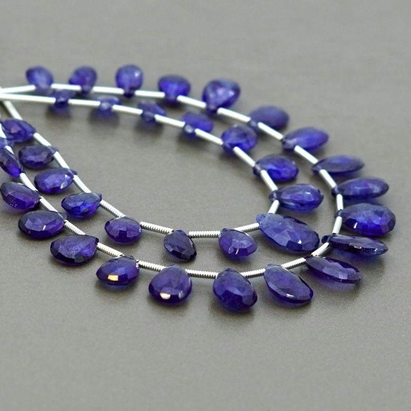 Blue Sapphire 7-12mm Briolette Pear Shape AA+ Grade Multi Strand Beads Layout - Total 2 Strands of 5-7 Inch