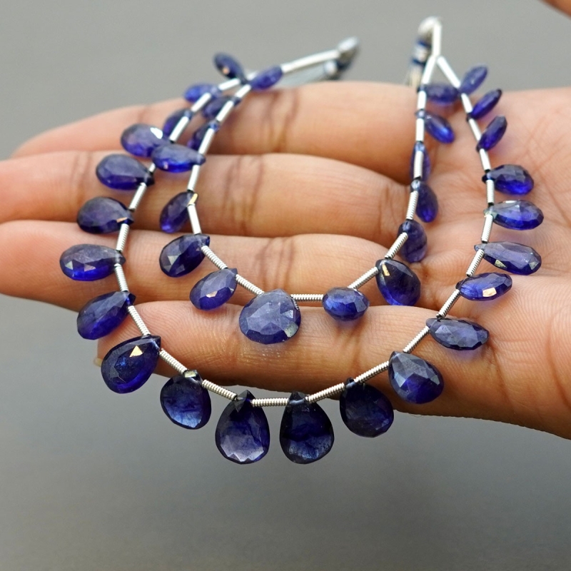 Blue Sapphire 7-12mm Briolette Pear Shape AA+ Grade Multi Strand Beads Layout - Total 2 Strands of 5-7 Inch