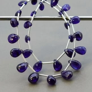 Blue Sapphire Smooth Pear Shape AA+ Grade Gemstone Beads Layout - 6.5-11 mm - 6-7 mm - 2 Strand