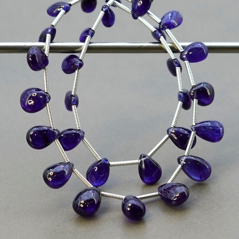 Blue Sapphire 6.5-11 mm Smooth Pear Shape AA+ Grade Multi Strand Beads Layout - Total 2 Strands of 6-7 Inch.