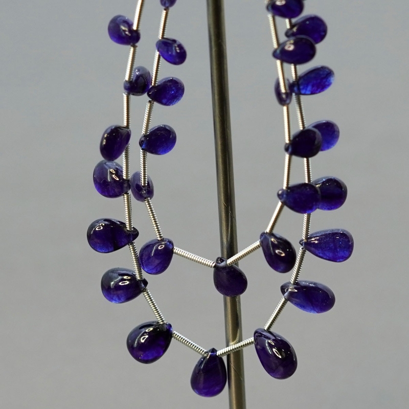 Blue Sapphire 6.5-11 mm Smooth Pear Shape AA+ Grade Multi Strand Beads Layout - Total 2 Strands of 6-7 Inch.