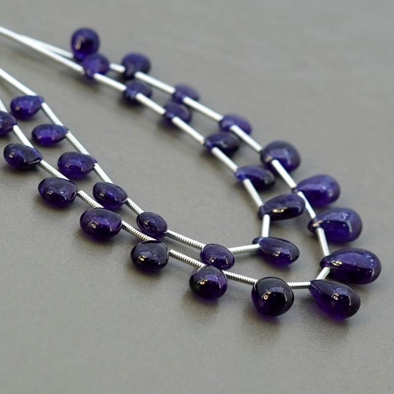 Blue Sapphire 6.5-11 mm Smooth Pear Shape AA+ Grade Multi Strand Beads Layout - Total 2 Strands of 6-7 Inch.