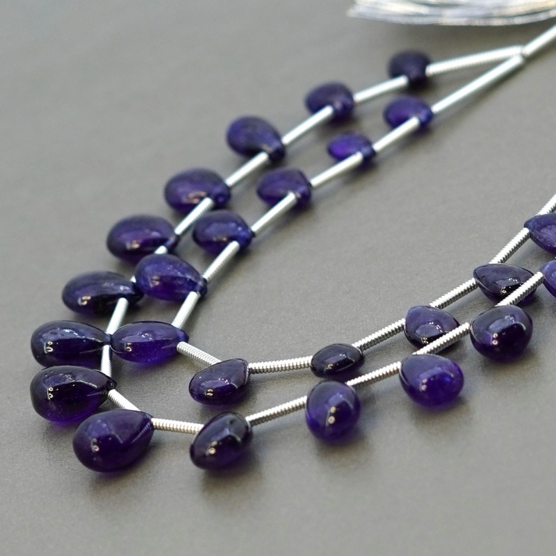 Blue Sapphire 6.5-11 mm Smooth Pear Shape AA+ Grade Multi Strand Beads Layout - Total 2 Strands of 6-7 Inch.
