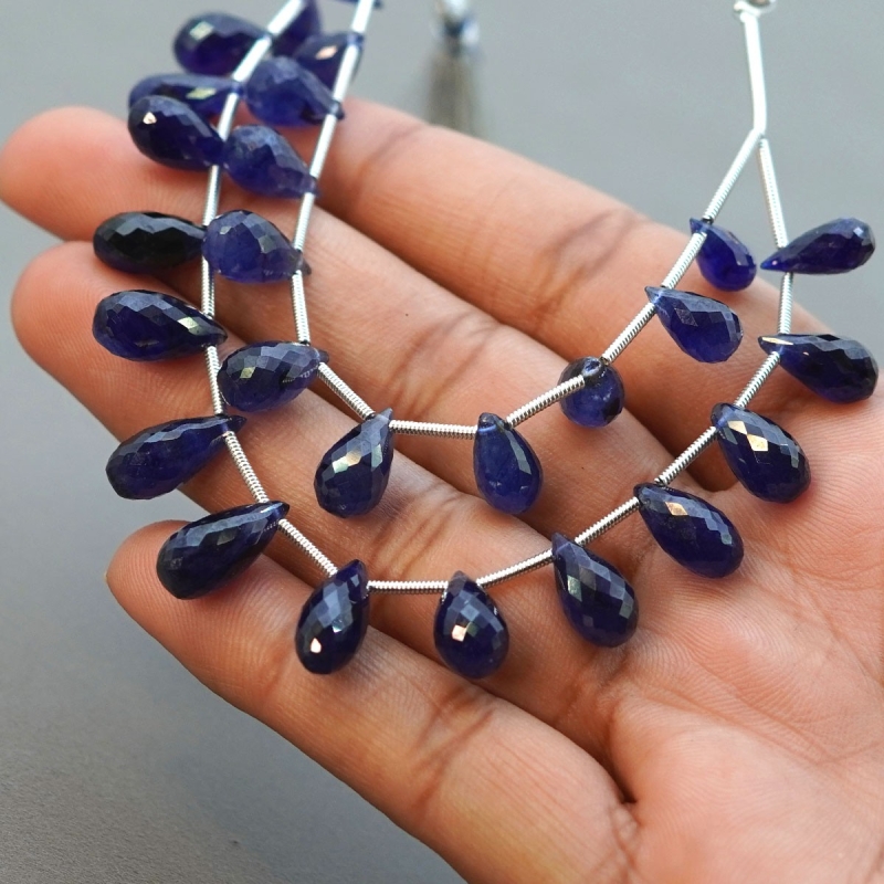 Blue Sapphire 9-14mm Briolette Drop Shape AA+ Grade Multi Strand Beads Layout - Total 2 Strands of 5-6 Inch