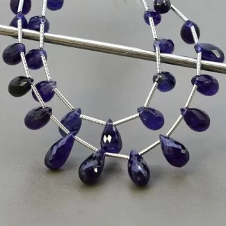 Blue Sapphire Briolette Drop Shape Gemstone Beads Layout - 9-14mm - 5-6 Inch - 2 Strand