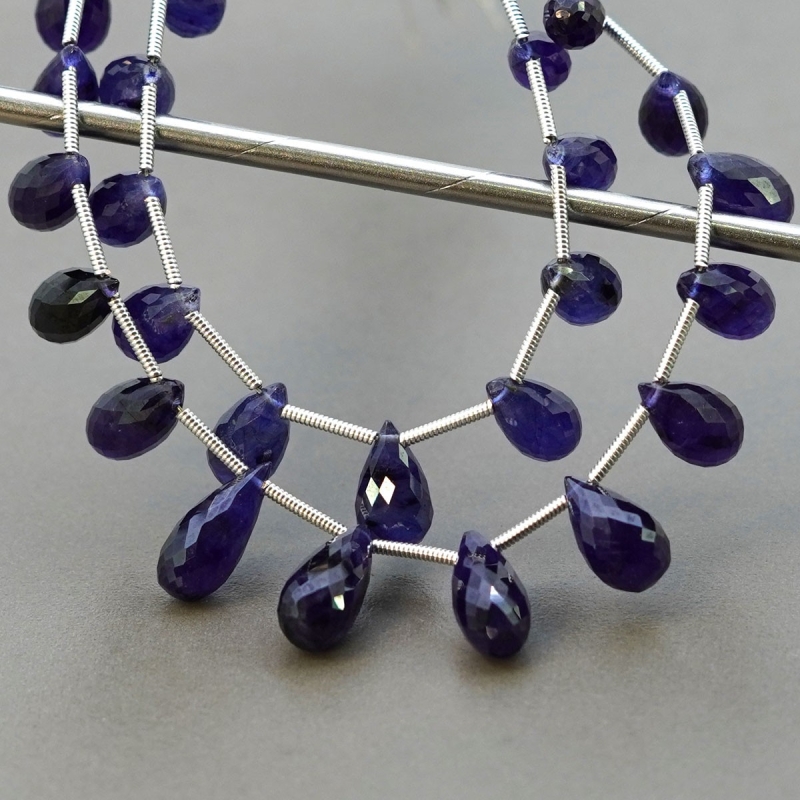 Blue Sapphire 9-14mm Briolette Drop Shape AA+ Grade Multi Strand Beads Layout - Total 2 Strands of 5-6 Inch