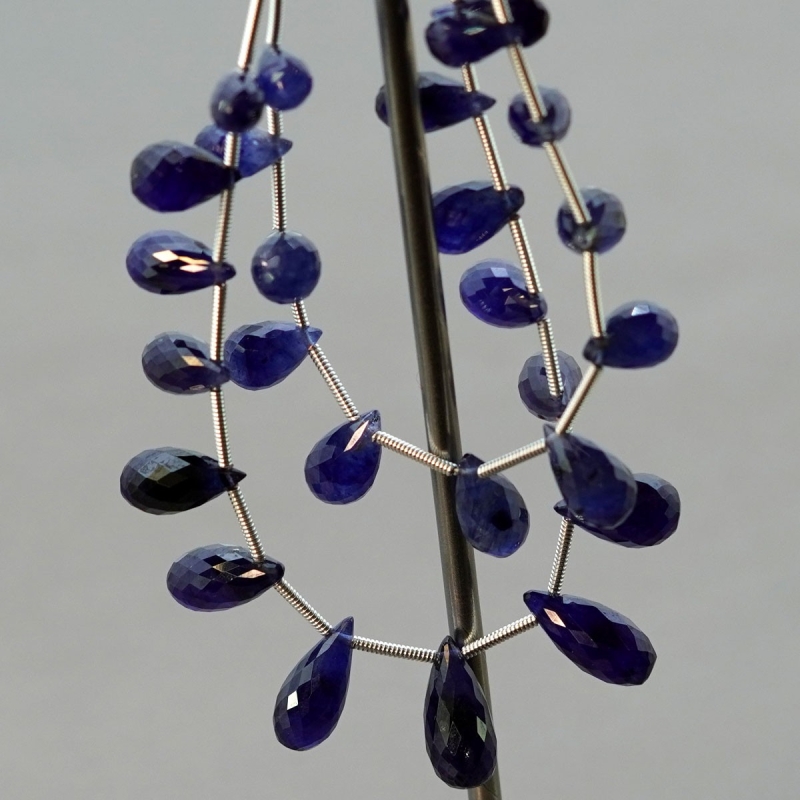 Blue Sapphire 9-14mm Briolette Drop Shape AA+ Grade Multi Strand Beads Layout - Total 2 Strands of 5-6 Inch