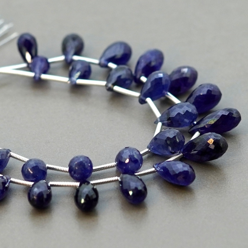 Blue Sapphire 9-14mm Briolette Drop Shape AA+ Grade Multi Strand Beads Layout - Total 2 Strands of 5-6 Inch