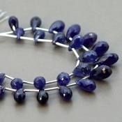 Blue Sapphire 9-14mm Briolette Drop Shape AA+ Grade Multi Strand Beads Layout - Total 2 Strands of 5-6 Inch