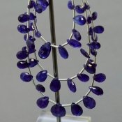 Blue Sapphire 7.5-14mm Briolette Pear Shape AA+ Grade Multi Strand Beads Layout - Total 3 Strands of 5-8 Inch